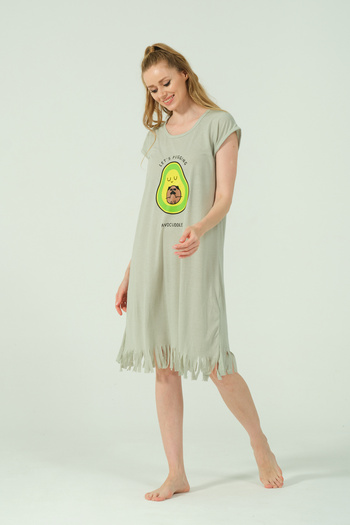 ZBTEKS Viscose Combed Cotton Avocado Patterned Daily Tassel Dress