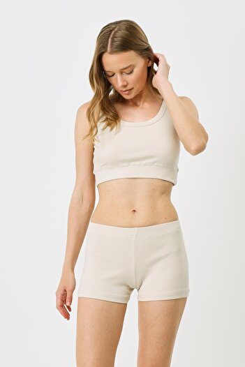 C&City Kadın Fitilli Örme Kısa Boxer 930 Bej