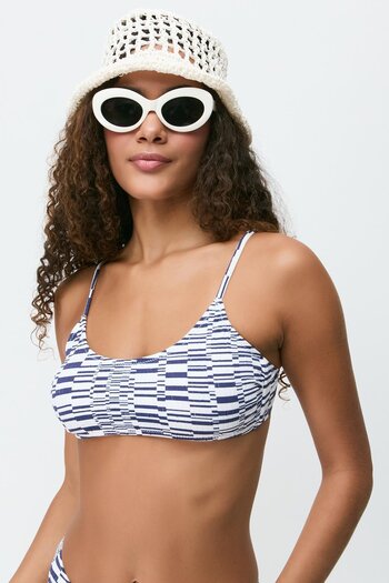 C&City 3268 Model Rope Strap Bikini Set - White/Navy Blue