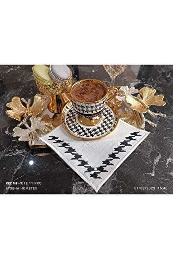 LASETU Goose Feet Patterned Cocktail and Coffee Side Serving Napkin 1 Piece Black Colored