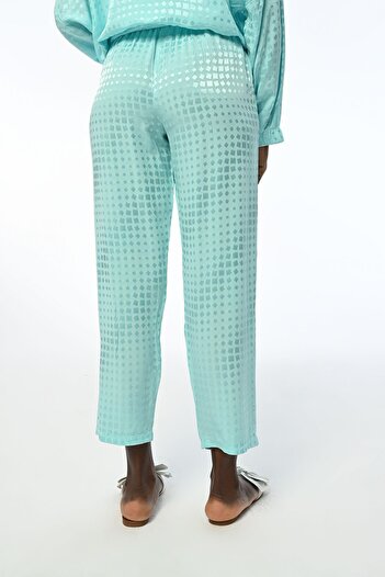 Orfeo Negro Mint Colored Women's Trousers - Comfortable Fit, Patterned Wide Leg and Elastic Waist