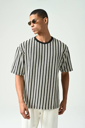 İLKCET MODA Πλεκτό ριγέ μπλουζάκι Oversize