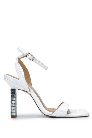 Tamer Tanca White Genuine Leather Women's Heeled Sandals