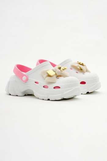 Tonny Black White Pink Women's Eva Sandals - Removable Sole, Bow Buckle, High Sole