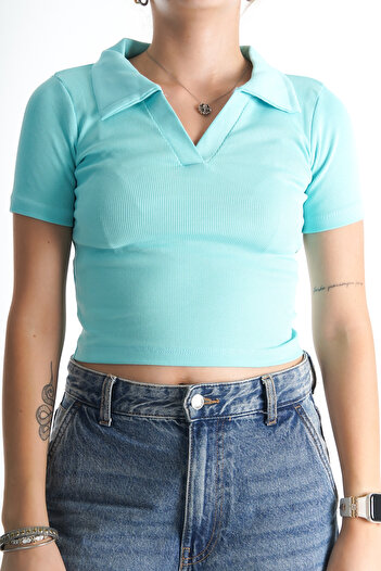 Moda Değirmeni Water Green γυναικείο γιακά πόλο - Twill Thsirt BG1196-314-0004