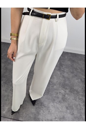 DUSOHOME Ecru Palazzo Trousers - Pleated and Flowy