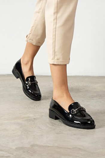 ZENNESHOES Μαύρα λουστρίνι γυναικεία Loafer παπούτσια Sherry