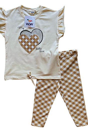 WOW 3-4-5-6 Years Girl's T-Shirt and Capri Tights Set - Gingham Patterned Summer Set