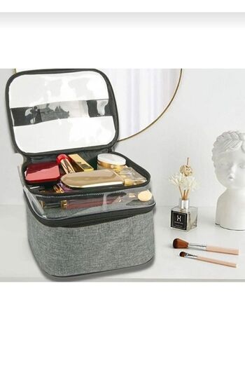 Ankaflex Highconcept Gray Makeup Bag Travel Bag Organizer Double Compartment Makeup Care Bag