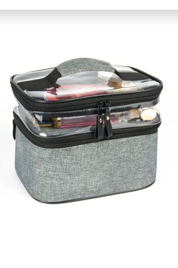 Ankaflex Highconcept Gray Makeup Bag Travel Bag Organizer Double Compartment Makeup Care Bag