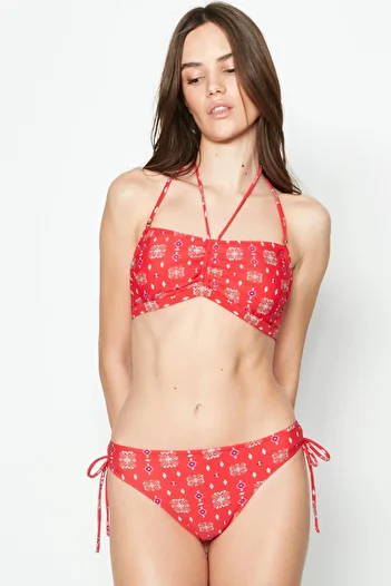 C&City Neck Strap Detailed Strapless Bikini Set 3232 Red