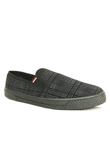 Emek Men's Black Plaid Linen Shoes