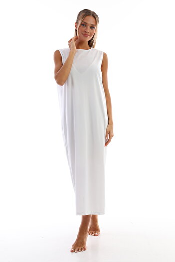 segiza Long Sleeveless Dress Lining Underskirt Petticoat White