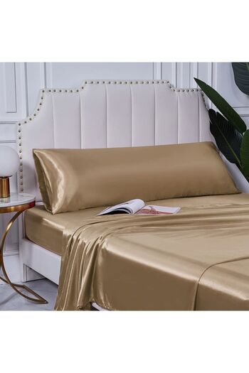 Tinybabyconcept Φυσικό βαμβακερό σατέν μεταξωτό με υφή αναπνεύσιμο μακρύ μαξιλαροθήκη 50x135 εκ. Μπεζ με κρυφό φερμουάρ