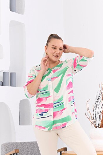 Imagine Giyim Patterned Viscose Blouse - The Name of Elegance and Comfort, Plus Size, Buttoned