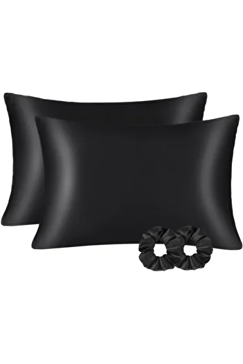 Tinybabyconcept 100% Silk Satin 50x70 Cm 2 Pillow Cases & 2 Buckles Black Color