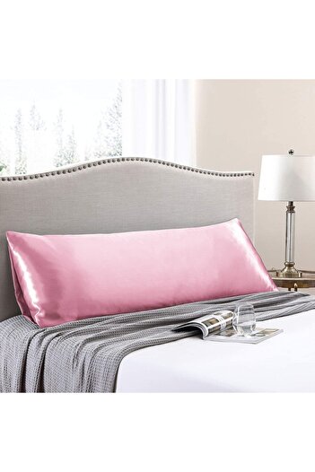 Tinybabyconcept Natural Cotton Satin Silk Textured Breathable Long Pillow Case 50X135 cm Pink with Hidden Zipper