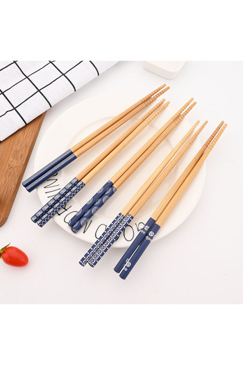 Choice Reusable 5Pairs Tableware Handmade Bamboo Japanese Natural Wood Chopsticks Sushi Food Cat Flower ...