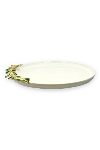 iQey Home Olive Detailed Porcelain Serving Plate 26 cm