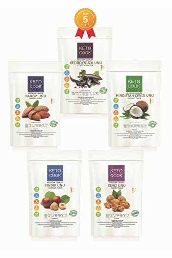 KetoCook Glütensiz 5'li Avantaj Badem Unu+fındık Unu+ceviz Unu+h.cevizi Unu+keçiboynuzu Unu 100 X 5