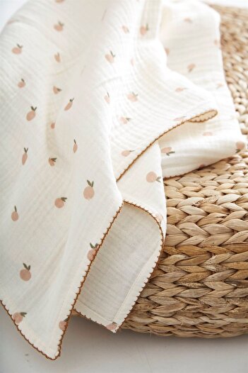 Kirazkids 100 X 100 100X100 Peach Printed 4 Layer Muslin Cover Beige Plain Single Size Cotton