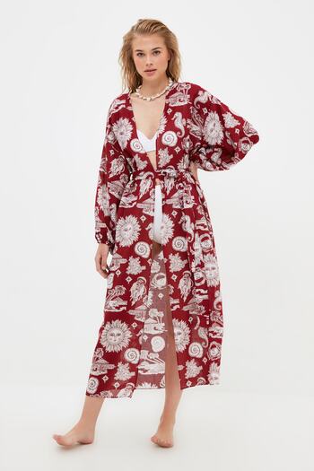 Trendyol Collection Red Mystic Patterned Fabric Beach Kimono & Beach Caftan TBESS21KM0104