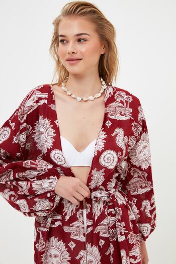 Trendyol Collection Red Mystic Patterned Fabric Beach Kimono & Beach Caftan TBESS21KM0104