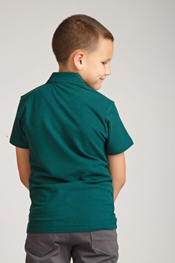 Dragora Penye Polo Yaka Koyu Yeşil Okul T-shirt