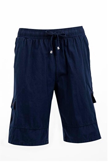 Miami Beach Unisex Linen Shorts - Navy Blue, Cargo Pocket and Elastic Waist, 100% Cotton