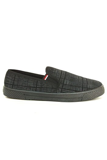Emek Men's Black Plaid Linen Shoes