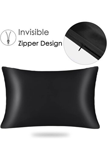 Tinybabyconcept 100% Silk Satin 50x70 Cm 2 Pillow Cases & 2 Buckles Black Color