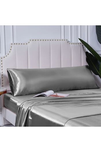 Tinybabyconcept Natural Silk Textured Cotton Satin Pillow Case 1st Quality Bead Silicone Filled Pillow 50x135cm Gray