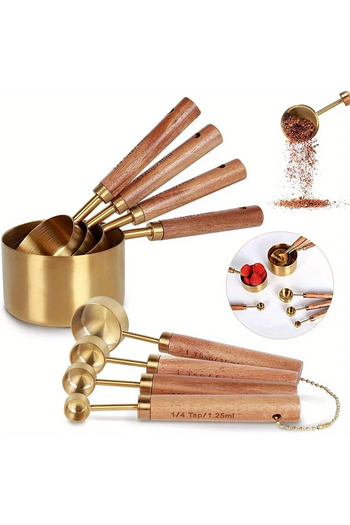 Choice 4/8Pcs Wooden Handle Stainless Steel Measuring Cups Spoons Baking Tools Coffee Measuring Spoon Se...