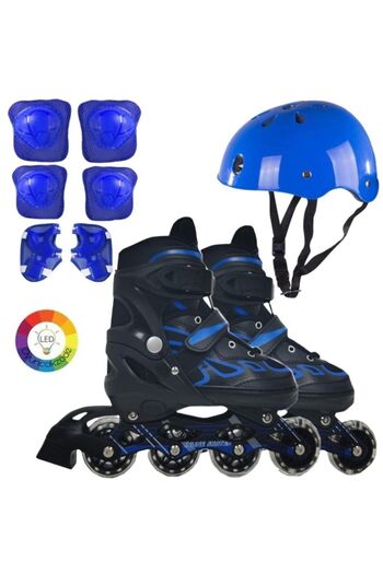 Depomiks Avm Lighted Wheel Adjustable Children's Exercise Skating 2 Functions Helmet Protective Set / 6 Colors