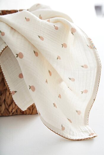 Kirazkids 100 X 100 100X100 Peach Printed 4 Layer Muslin Cover Beige Plain Single Size Cotton