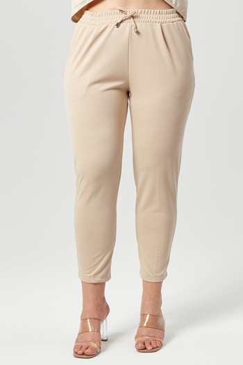 RAMON&ARTOS Plus Size Double Crepe Fabric Trousers - with Elastic Waist and Pockets