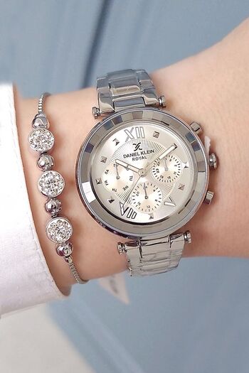 Daniel Klein New Model Cut Glass Steel Bracelet Metallic Women's Wrist Watch + Zircon Stone Bracelet
