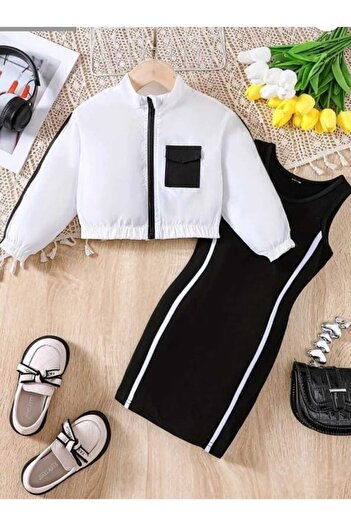 Dilek Girl's Jacket Included Dress Combination New Season Style Double Combination