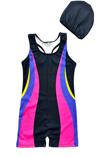 ÖYKÜ KİDS Girl's Swimsuit with Shorts - Bonnet