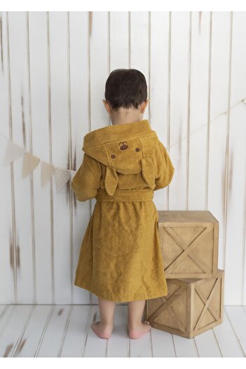 Kirazkids Bambu Hardal Kapşonlu Çocuk Bornozu