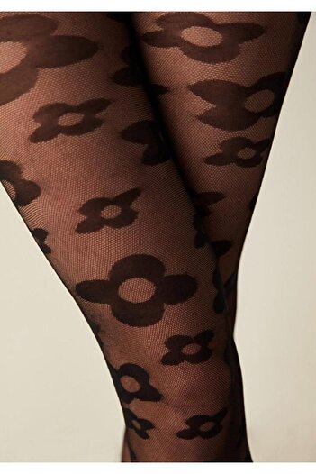 Penti Patterned Black Pantyhose