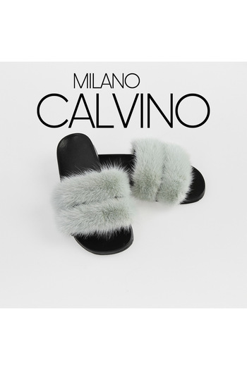 Milano Calvino Mink Colored Twin Fur Slippers