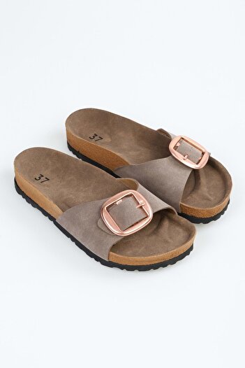 Shoeberry Γυναικείες Παντόφλες Mink Suede - Χοντρή σόλα και ζώνη
