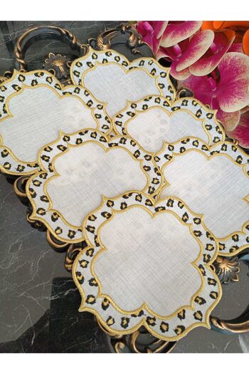 LASETU leopard embroidery patterned cocktail napkin, coffee side presentation napkin 6 pieces