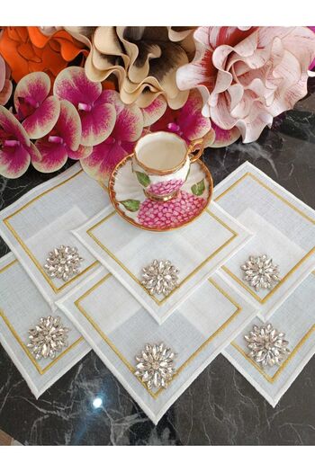 LASETU Stone detailed coffee side, cocktail, presentation napkin 6 pieces