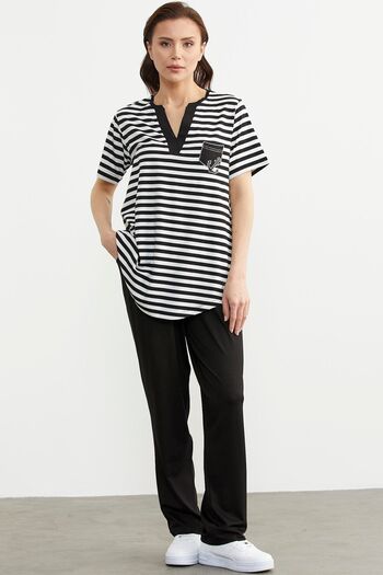 Sementa Black Comfortable Striped Combed Cotton Set