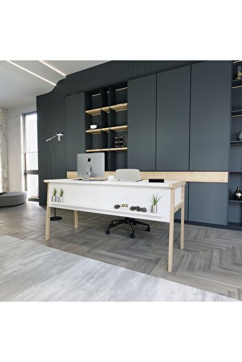 lagomood Zenith Ofis Masa Takımı Beyaz Meşe