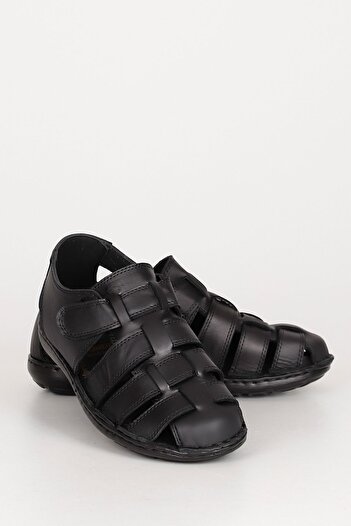 GÖNDERİ(R) Black Gön Genuine Leather Men's Sandals 42667