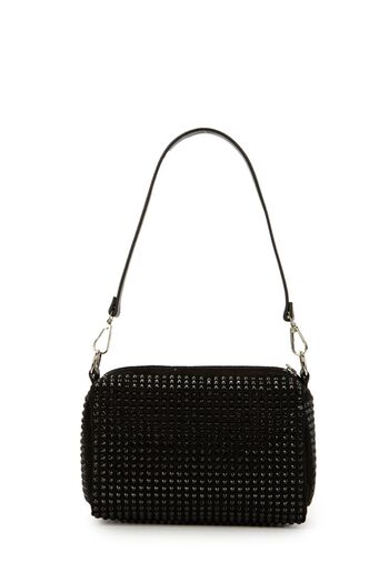 minebag Shine Black Women's Crossbody Bag - Long Strap and Stone Detail