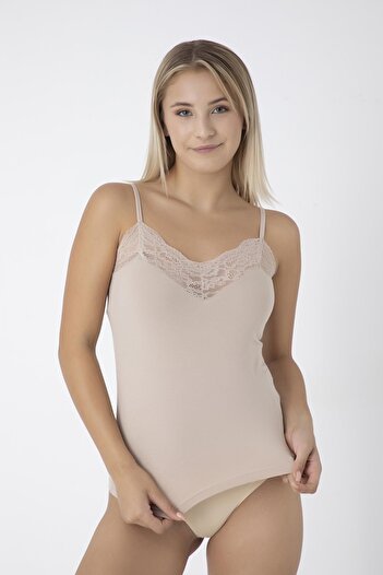 CONFEO Lycra Women's Tank Top - Thin Strap and Lace, Tan C9T0N0O108